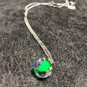 Fantasy Glowing Glass Lantern Necklace Silver Chain Neon Glow In The Dark Green